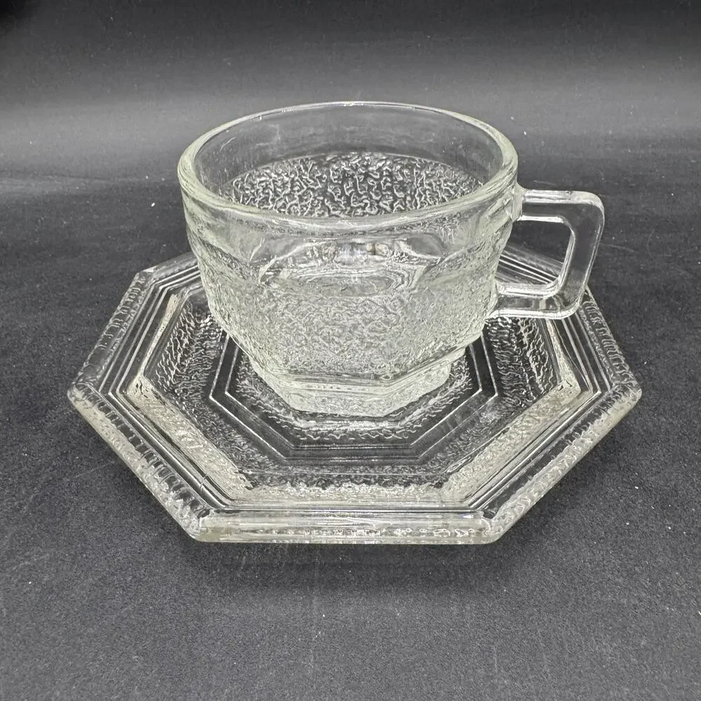 Vintage Cup and Saucer in Octagon Clear by Anchor Hocking